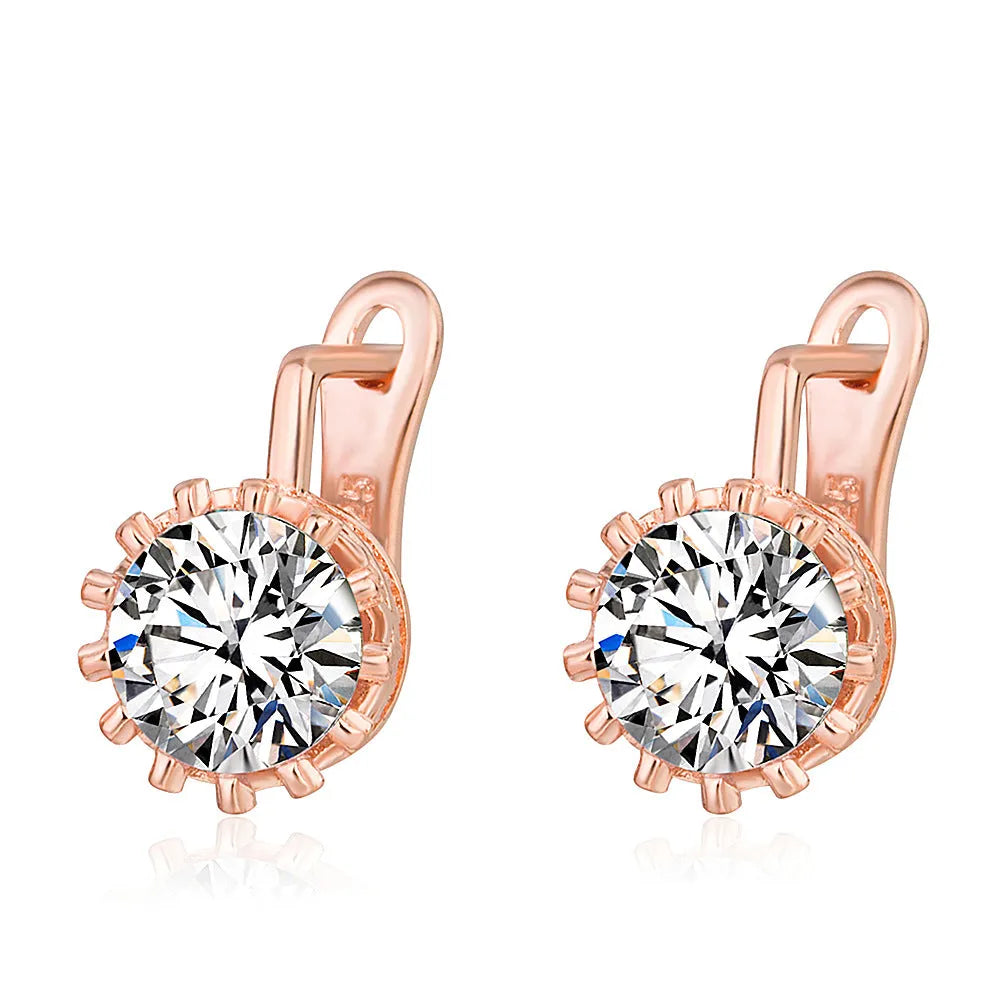 Korean retro crown-shaped ear clip earrings in rose gold or white gold colour finishes