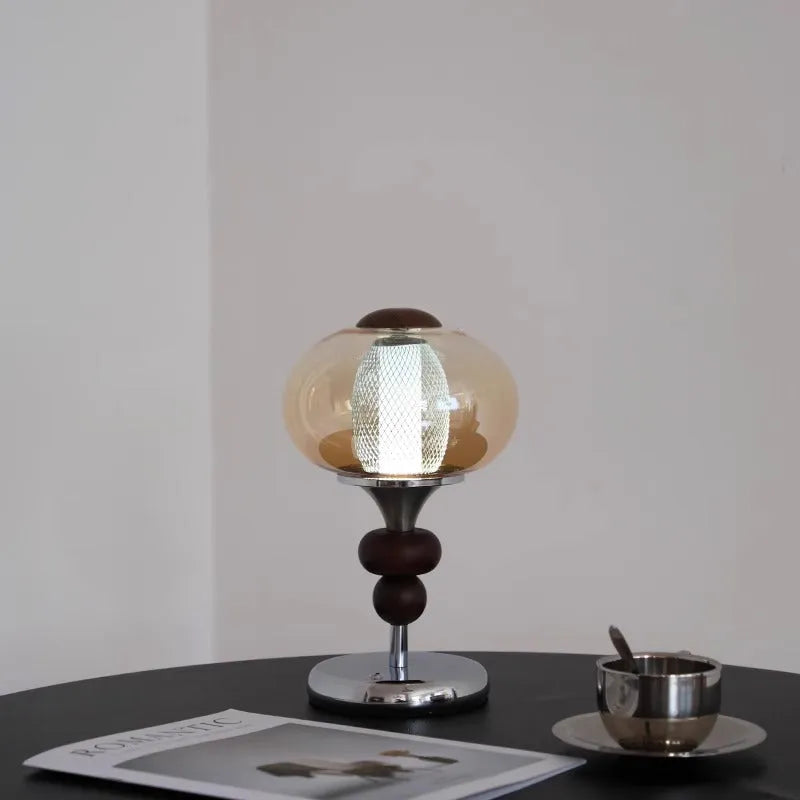 Zhonggu retro solid wood table lamp with touch switch for colour changing and dimming.