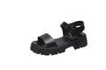 Women's beige peep toe platform sandals with an adjustable ankle-strap buckle closure.