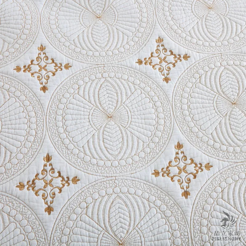 European-style embroidered cotton bed cover set for 1.8 metre beds with matching pillowcases