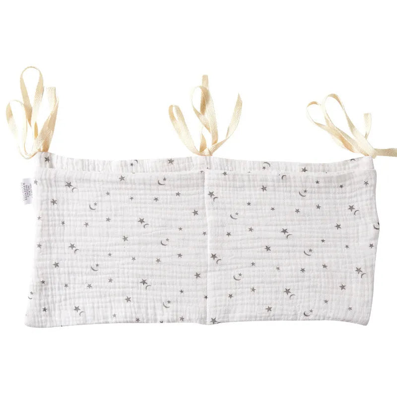 Cotton double layer baby bedside buggy bag in American Gray Flower colour with two compartments