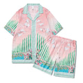 Plaid pattern beach shirt outfit set with matching trousers for men and women