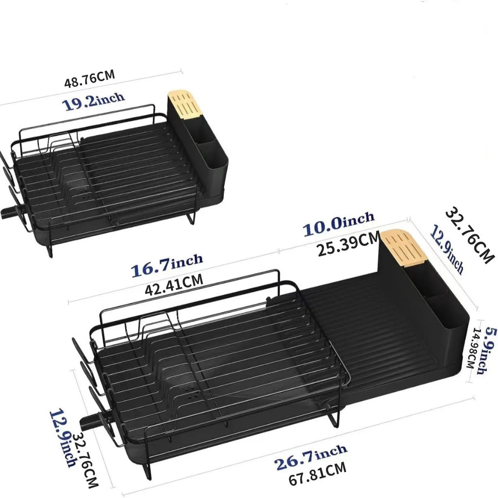 Carbon steel retractable dish rack for cutlery, knives, forks and cup storage