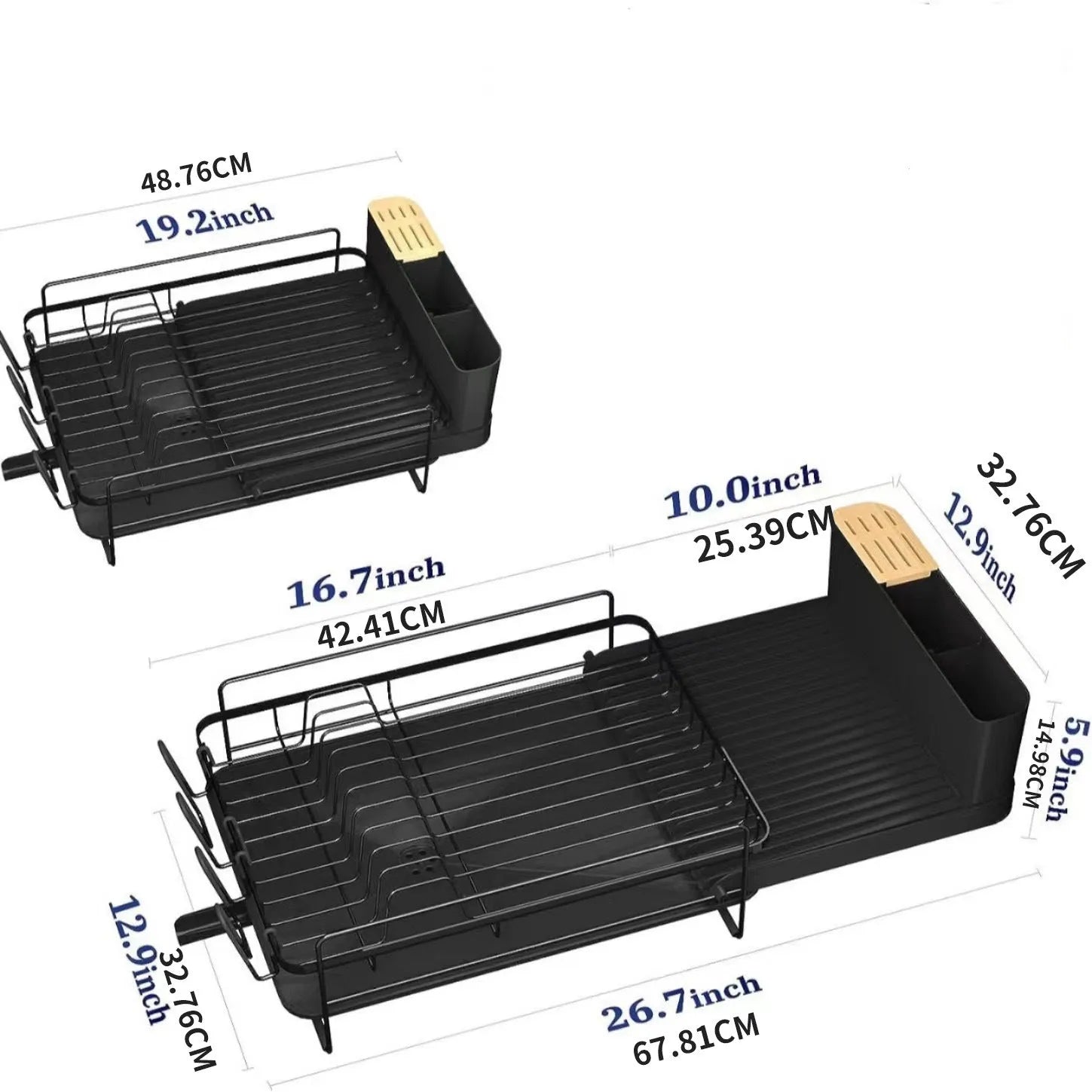 Carbon steel retractable dish rack for cutlery, knives, forks and cup storage