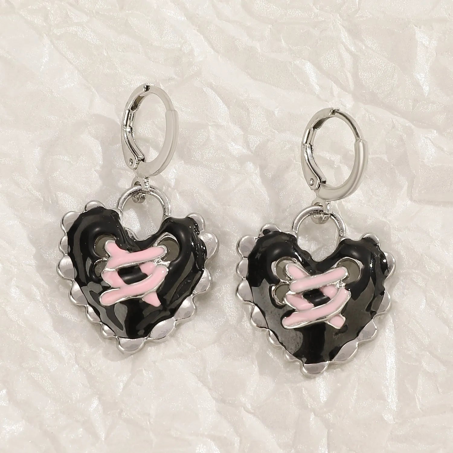 Women's alloy earrings with cross designs in white, bright black, and antique silver colour options