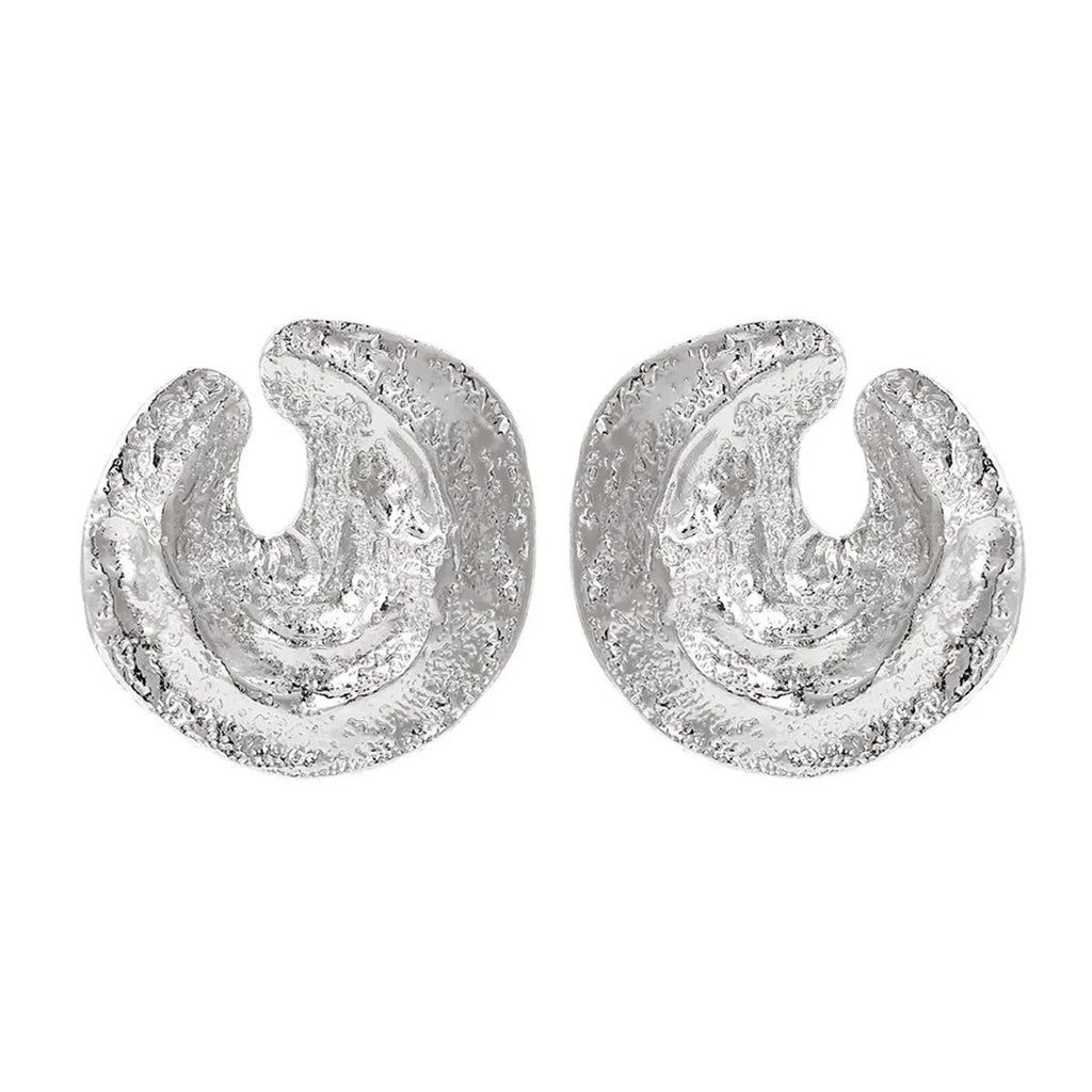 Exaggerated geometric women's earrings with irregular pleating and cold concave-convex texture in gold colour
