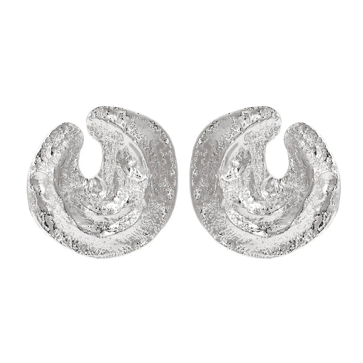 Exaggerated geometric women's earrings with irregular pleating and cold concave-convex texture in gold colour
