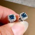 Square-cut grandmother green zircon stud earrings with electroplated gold finish