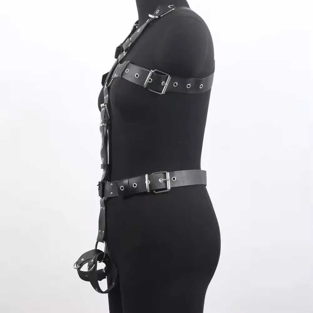 Black leather shapewear belt with thin design and pin buckle fastening