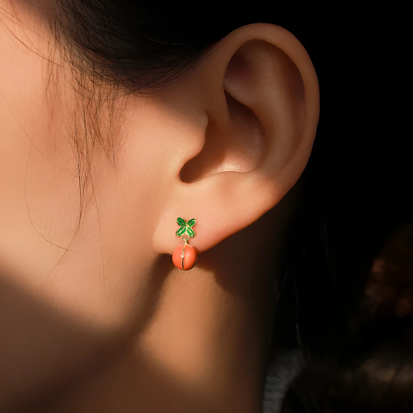 S925 sterling silver stud earrings with lucky persimmon dripping design in New Chinese style