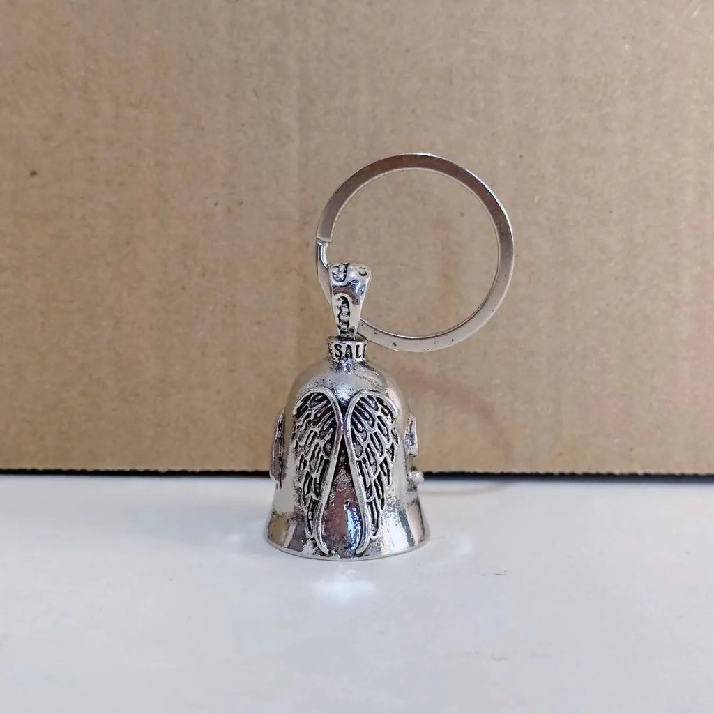 Angel feather necklace and keychain set with antique white finish and detailed wing design