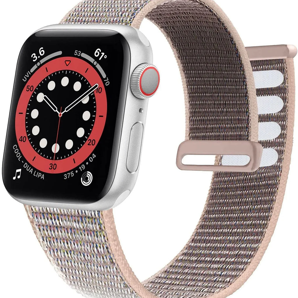 Woven nylon Apple Watch replacement strap in multiple colours including Rainbow and reflective options