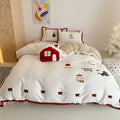 Cartoon Christmas four-piece bedding set with Xuefu Milk Pastry pattern on polyester fabric