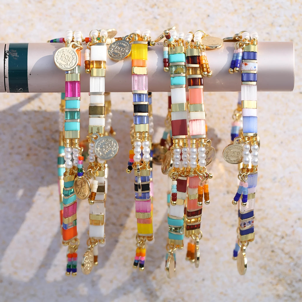 Women's handmade glass pearl beaded bracelet in original design with imitation pearl materials