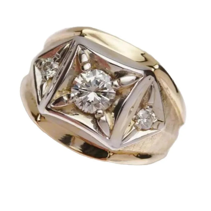 Geometric hollow gold copper couple rings with chamfered square pattern design for wide fingers