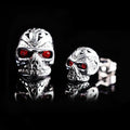 Retro skull stud earrings with red eye ghost head design and electroplated alloy construction