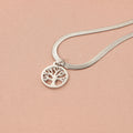 Adjustable tree pendant necklace with snake bones chain in gold or steel finish
