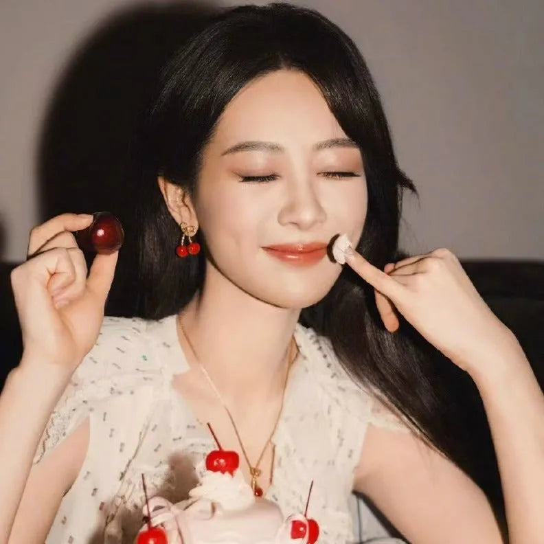 Red alloy cherry earrings for women simple geometric fruit shape eardrops colour ED2528
