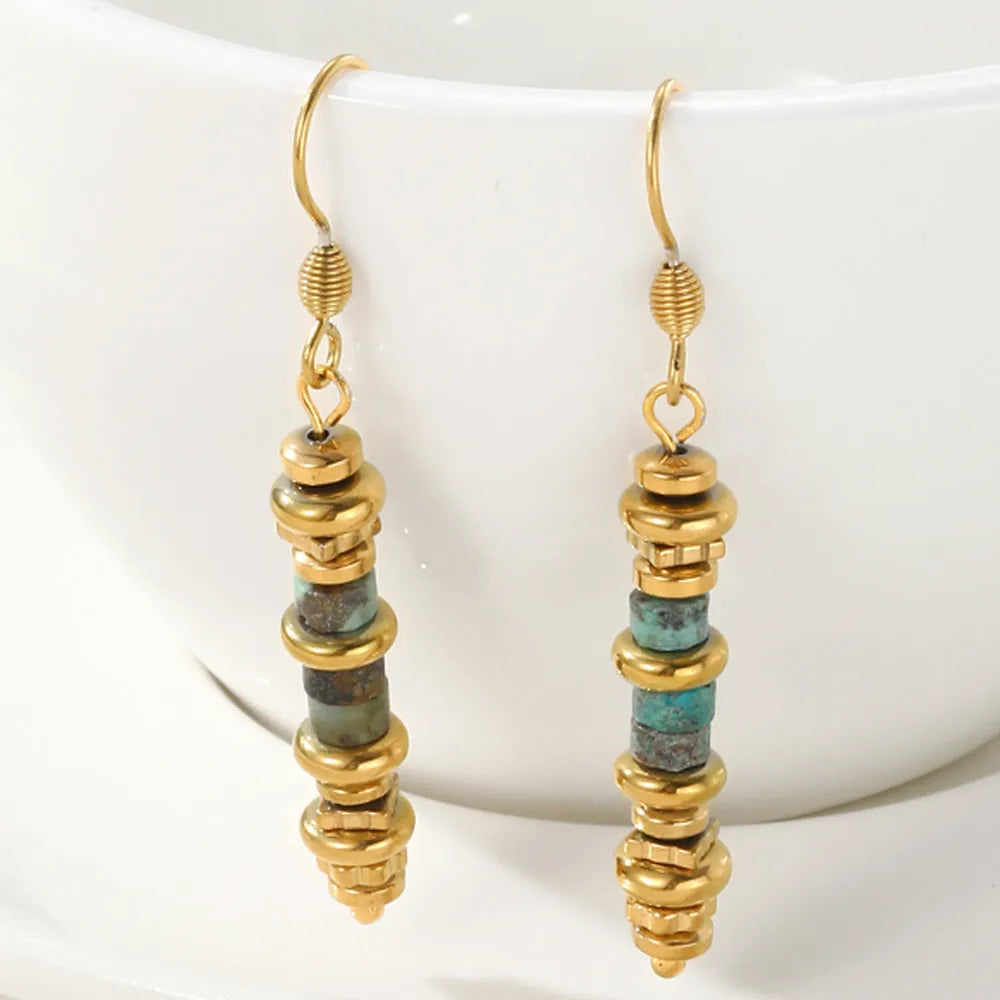 Geometry-shaped titanium steel dangle earrings with 18K gold-plating in SE22101520 colour