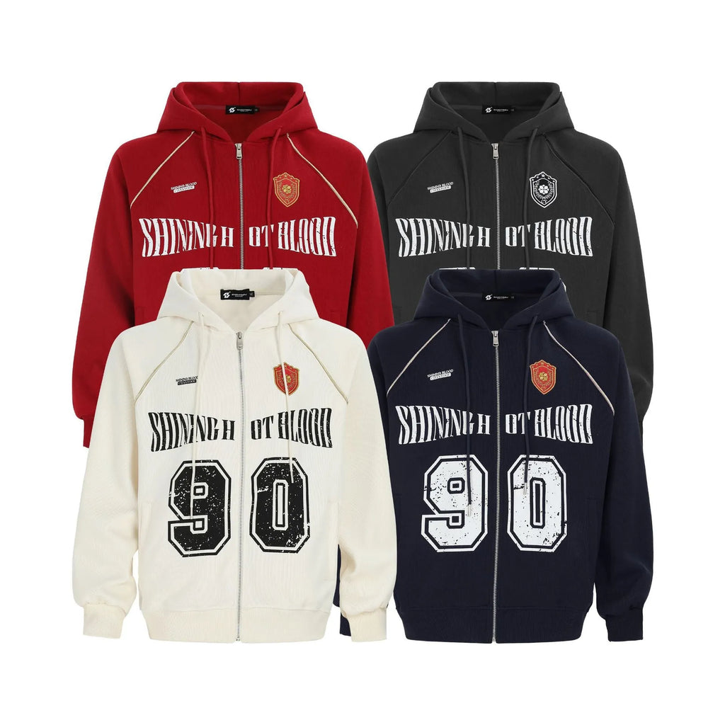 Women's American retro style hooded jacket with letter embroidery in loose casual fit