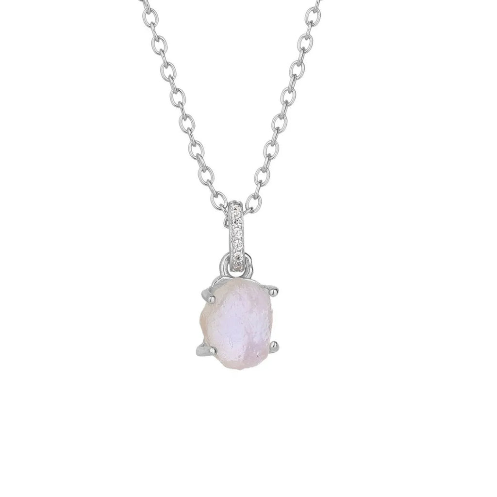 S925 sterling silver moonstone pendant necklace with geometric design on a curb chain.