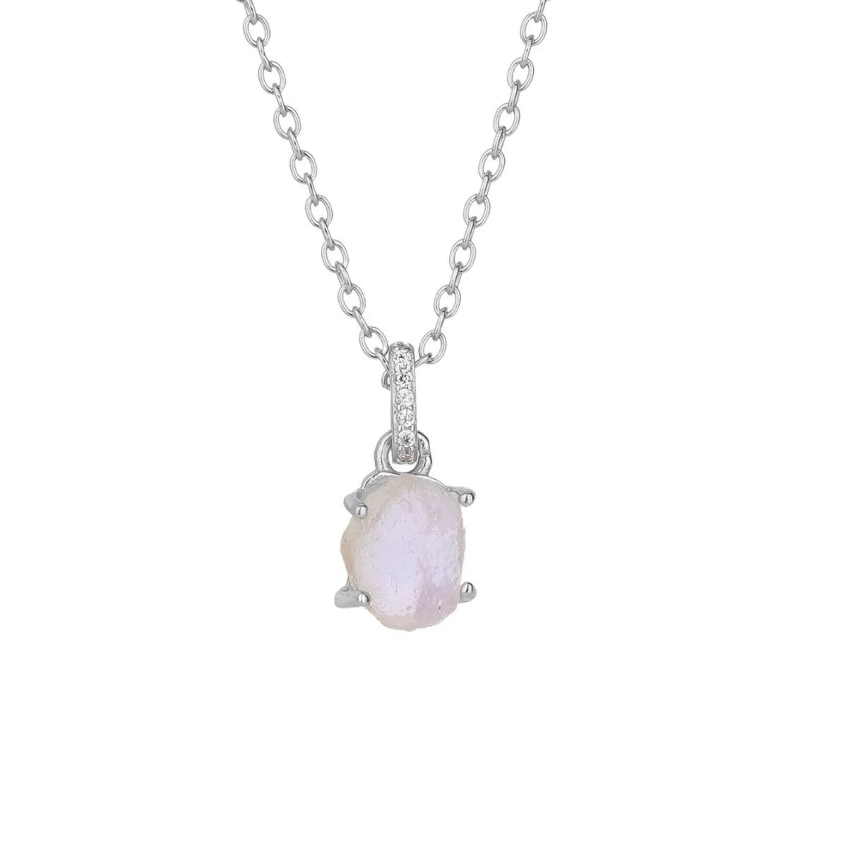 S925 sterling silver moonstone pendant necklace with geometric design on a curb chain.