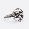 Titanium steel double snake ring in steel colour with retro design on size chart showing EU 6-13