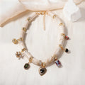 Bamboo resin heart-shaped pendant necklace with electroplated metallic finish on adjustable chain