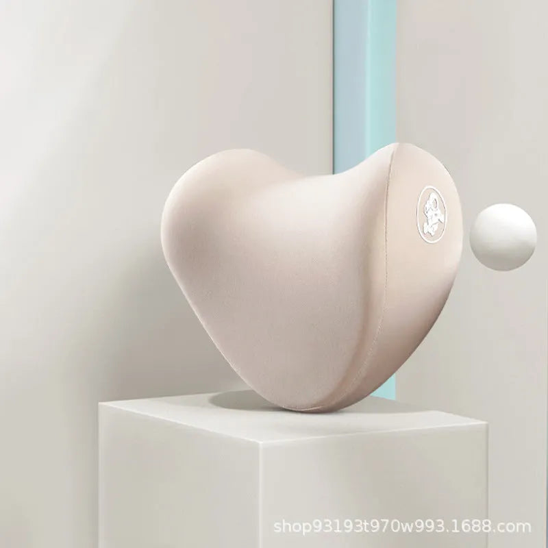 Heart-shaped memory foam car pillow set showing lumbar support and headrest pillow in grey colour with contrasting heart design