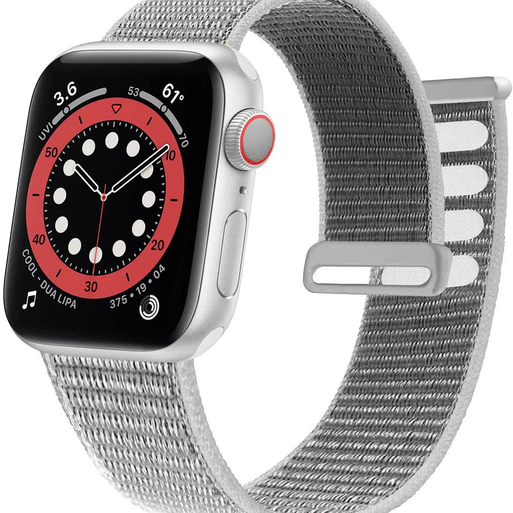 Woven nylon Apple Watch replacement strap in multiple colours including Rainbow and reflective options