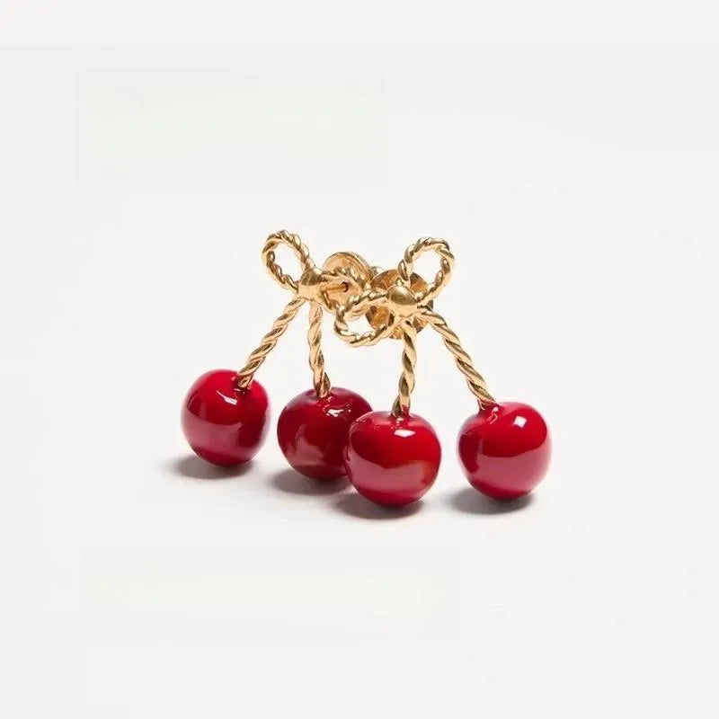 Red alloy cherry earrings for women simple geometric fruit shape eardrops colour ED2528