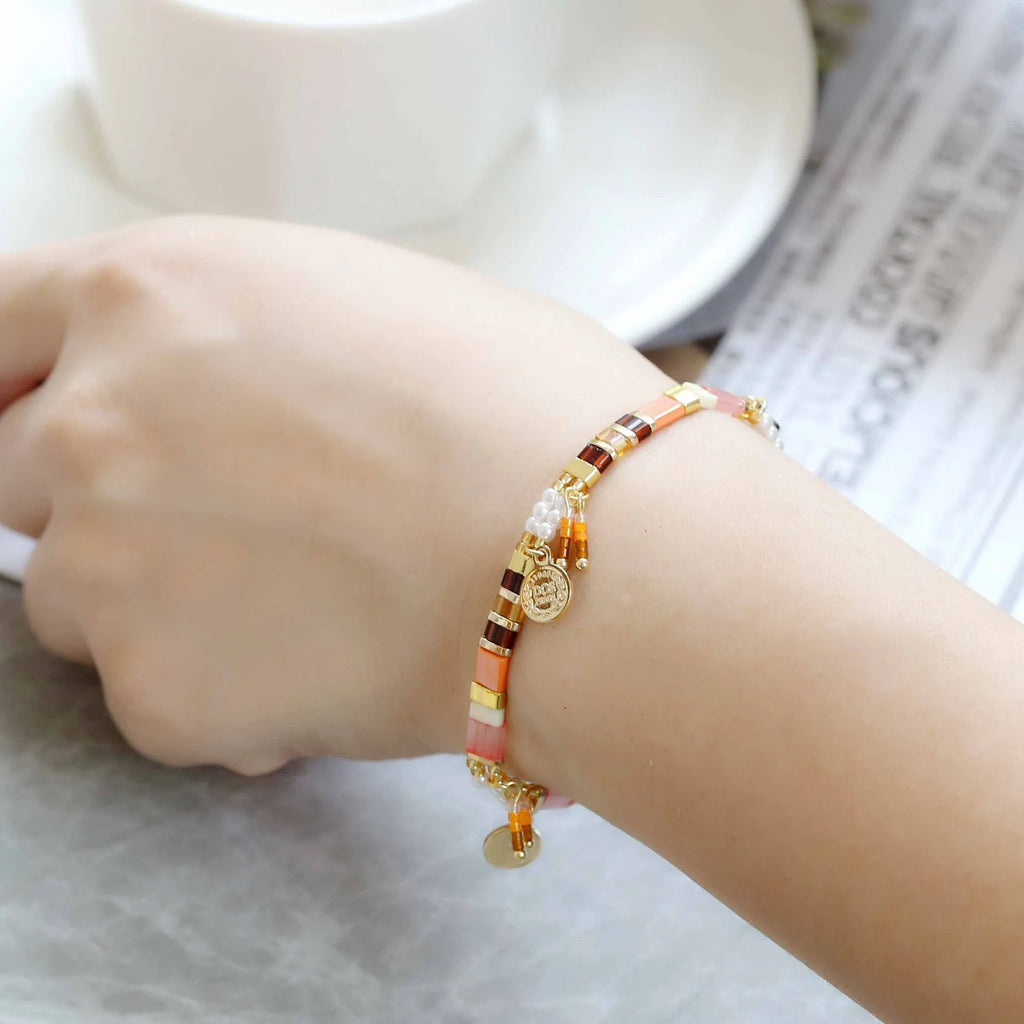 Women's handmade glass pearl beaded bracelet in original design with imitation pearl materials