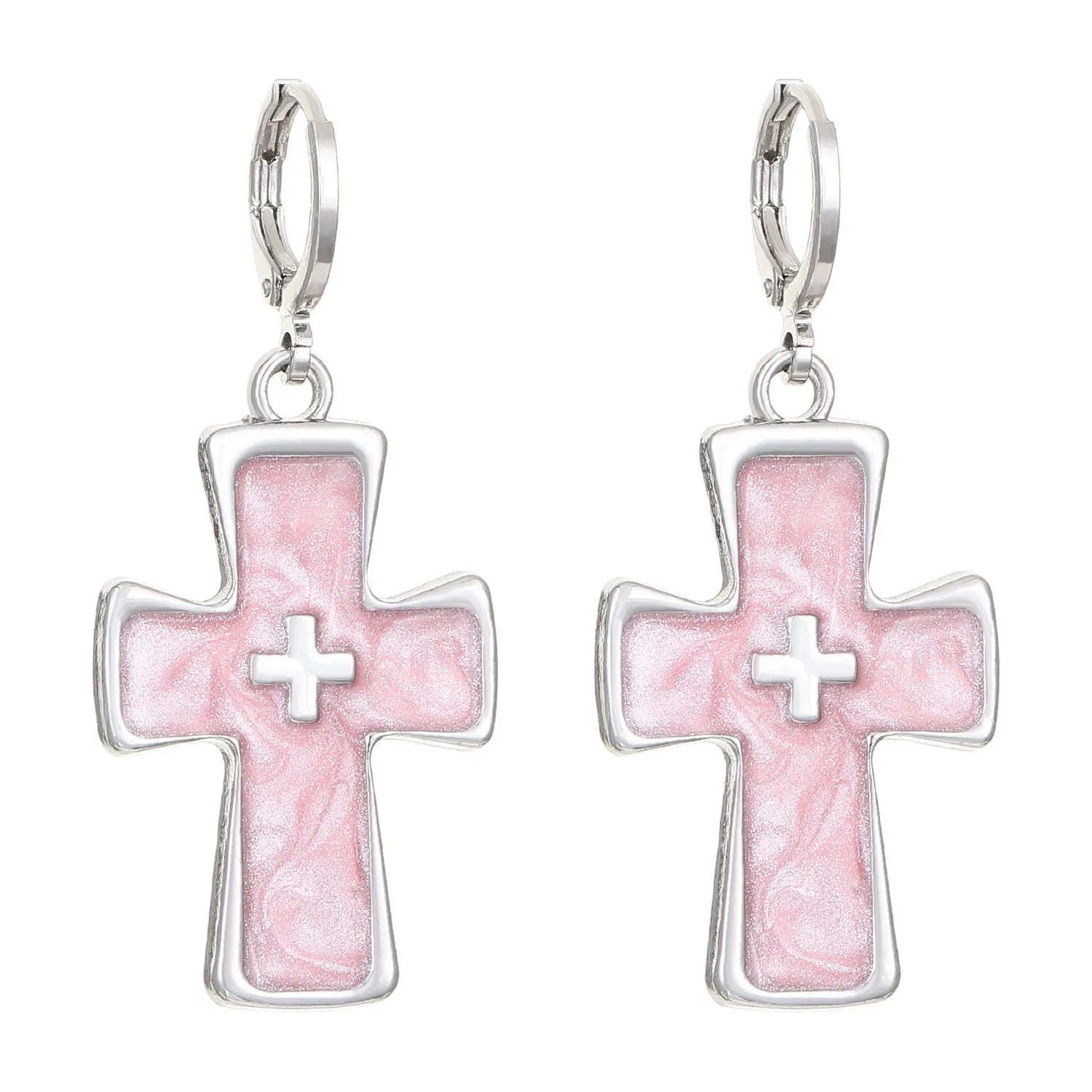 Women's alloy earrings with cross designs in white, bright black, and antique silver colour options