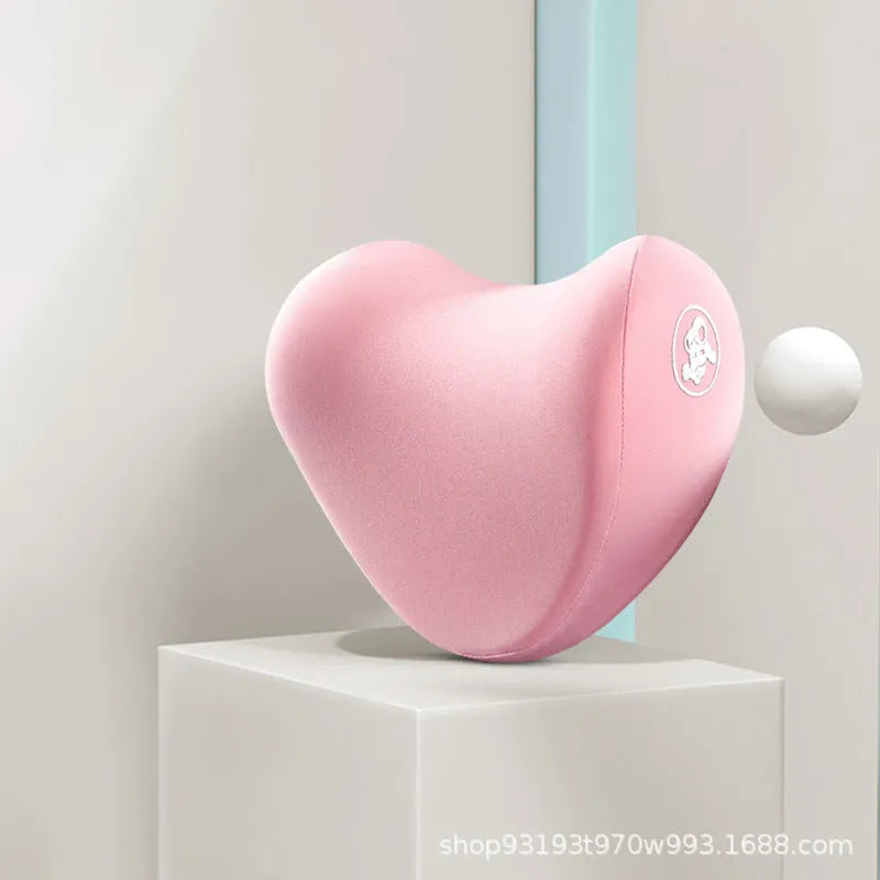 Heart-shaped memory foam car pillow set showing lumbar support and headrest pillow in grey colour with contrasting heart design