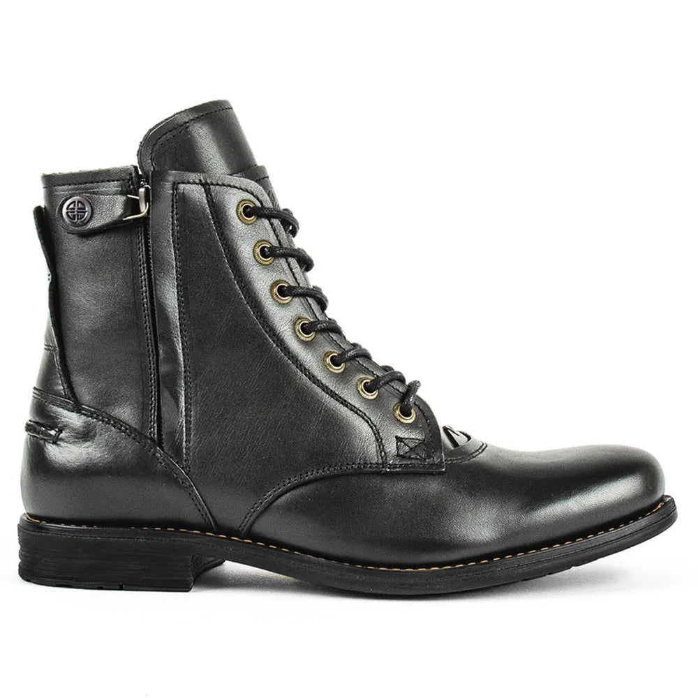 Knight Series men's two-tone leather boots with side zipper in black and brown colours