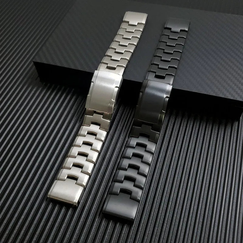 Garmin Fenix Jiaming replacement watch strap in silver, black, and titanium colour options