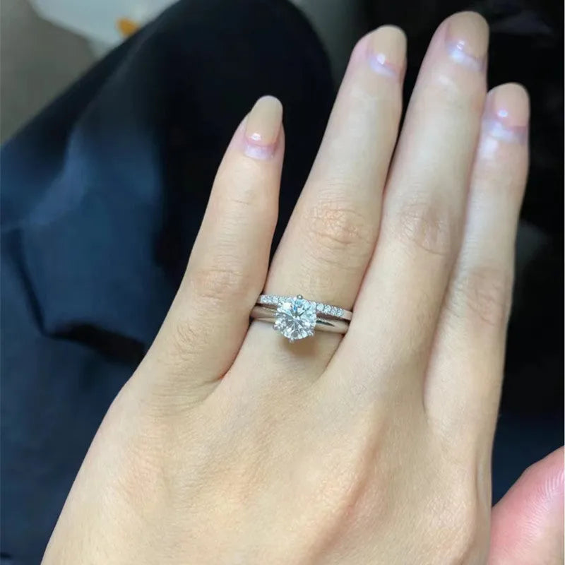 D colour moissanite couple rings with dragon phoenix decoration on 925 silver plated heart-shaped adjustable bands