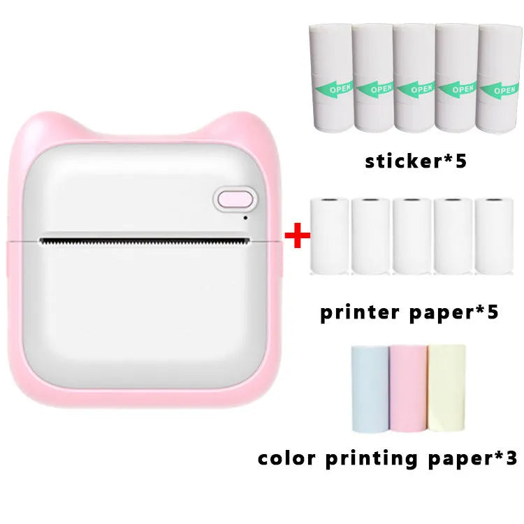 Blue pocket thermal printer with Bluetooth 4.0, 200dpi, 8-hour battery, and 57x30mm thermal paper roll