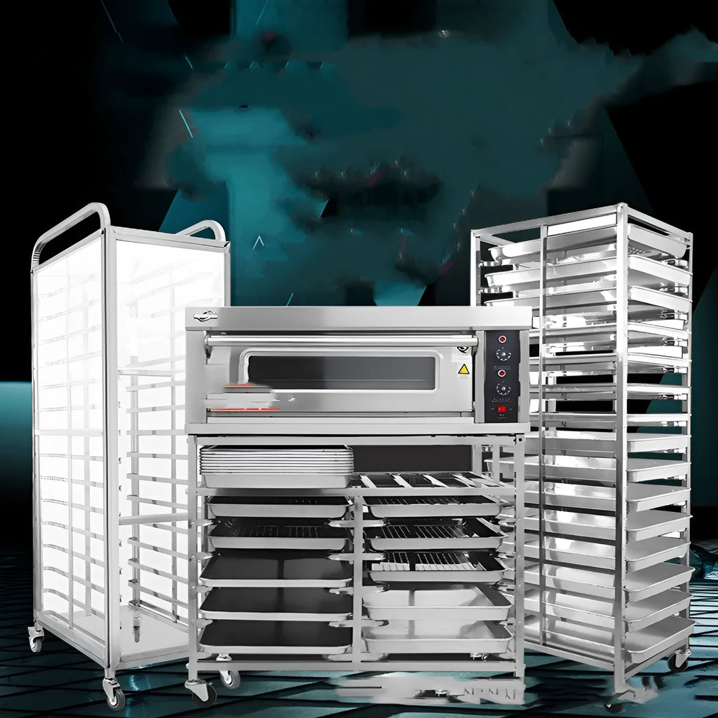 Six-layer stainless steel commercial baking tray rack with locking mechanism