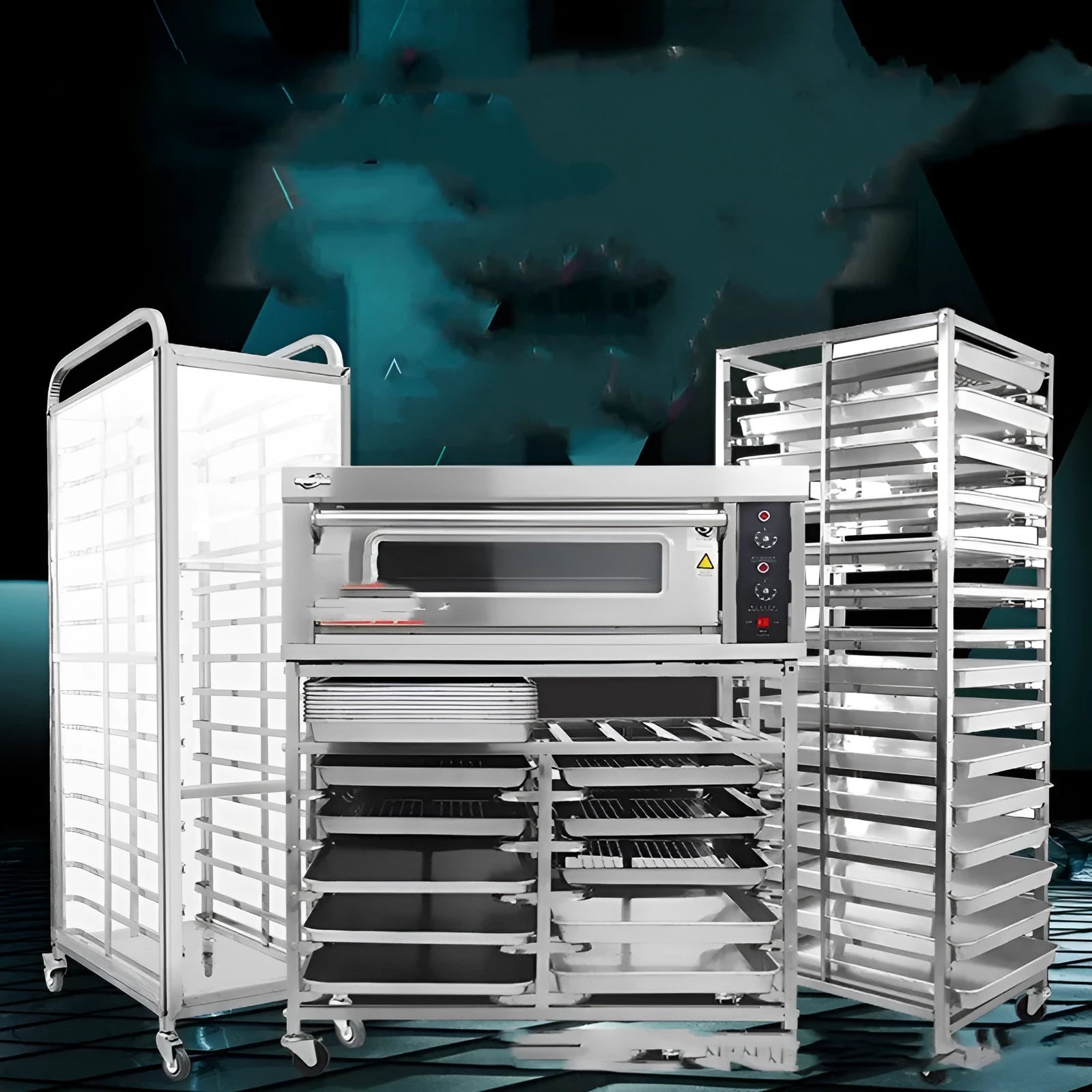 Six-layer stainless steel commercial baking tray rack with locking mechanism