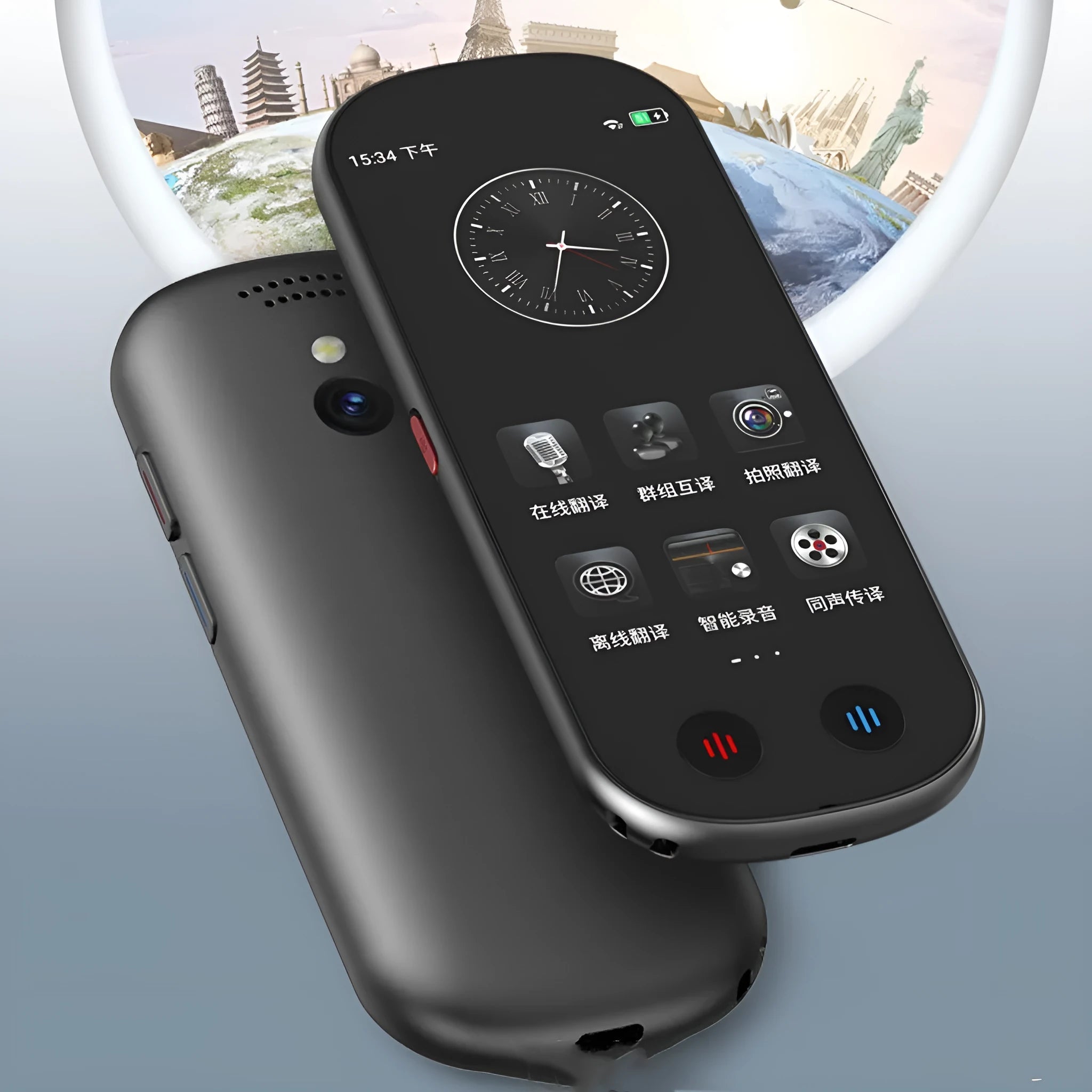 Black electronic interpreter translator with neck lanyard for business use