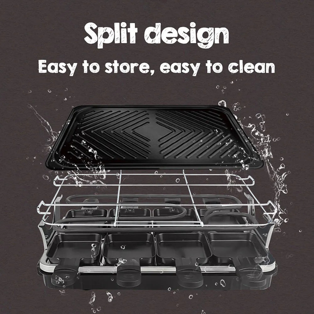 Black non-stick electric baking pan with split tray, 1300W, 415x260x125mm, indoor use