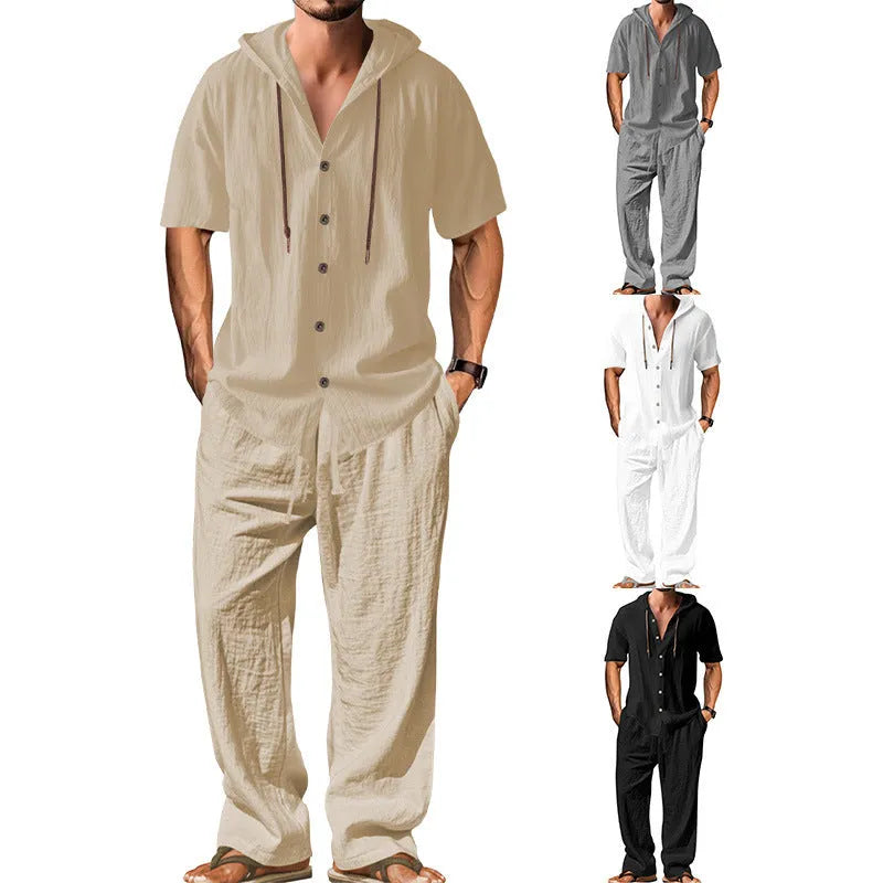 Men's casual cotton sports leisure suit in four colour options with long sleeves and trousers