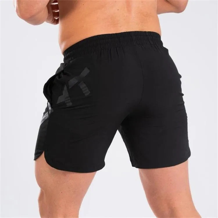 Men's black elastic waist quick-drying training shorts knee length for summer sports