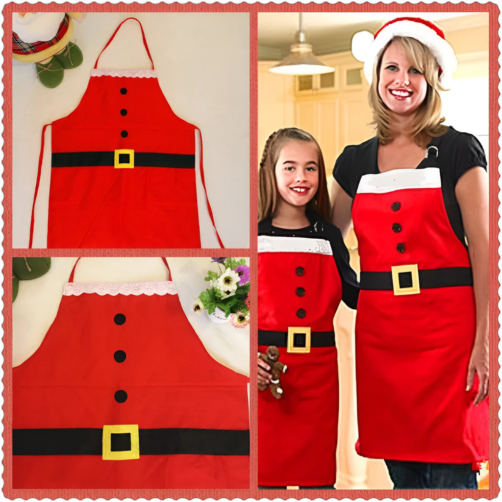 Red Merry Christmas print polyester apron for adult and children's kitchen use