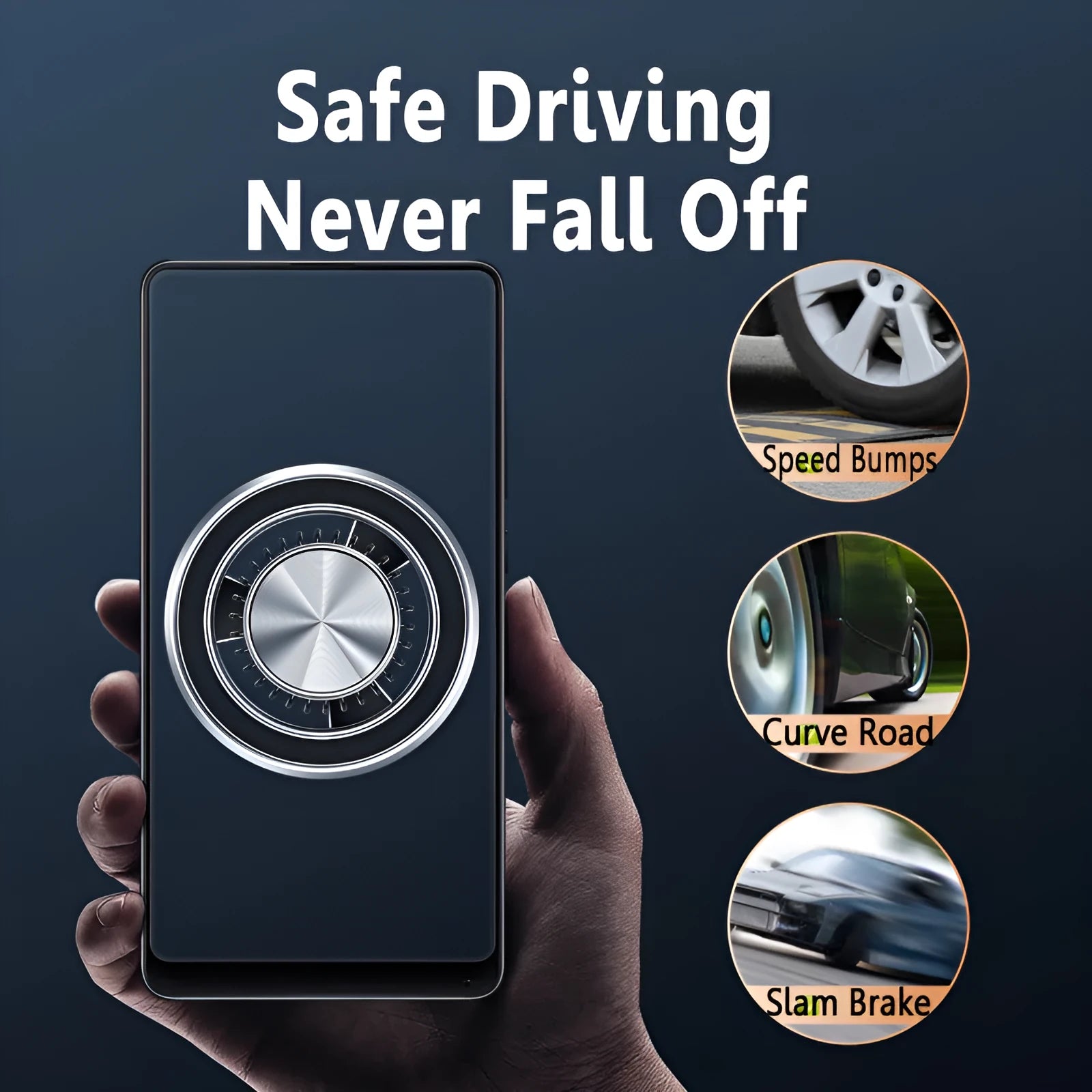 Black air vent magnetic phone holder mounted in car