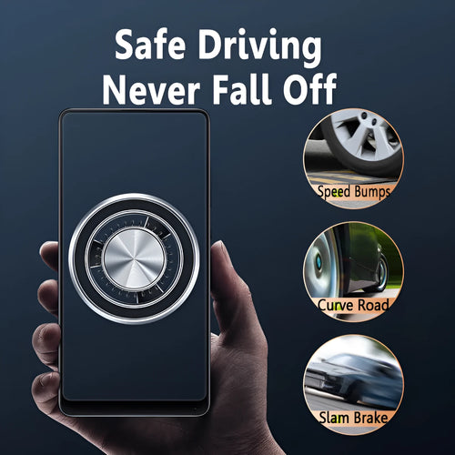 Black air vent magnetic phone holder mounted in car