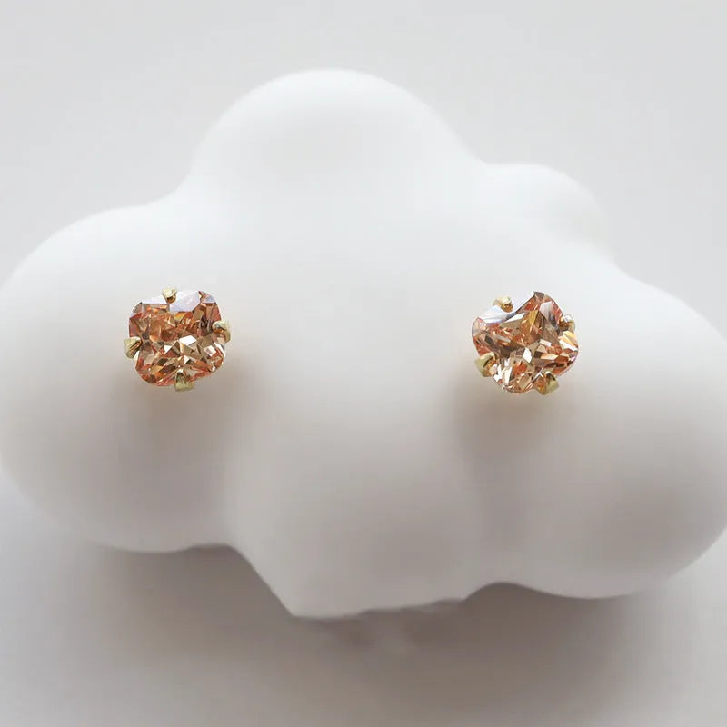 Citrine gemstone 925 sterling silver stud earrings with geometric cube sugar cut in champagne diamond gold colour