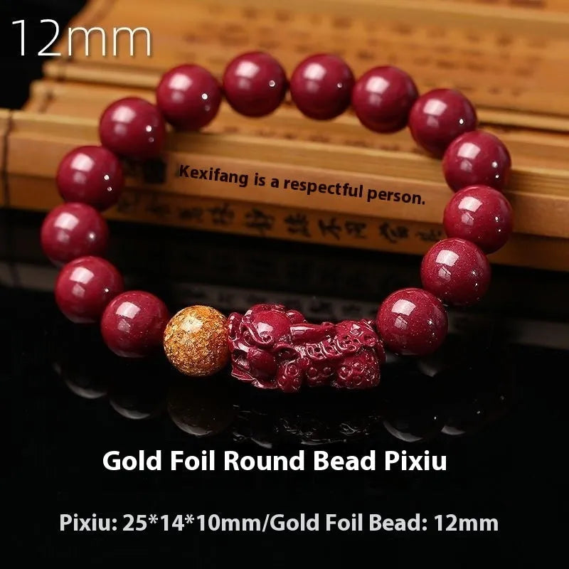 Polished cinnabar bracelet with purple gold sandstone beads and totem design in three size options