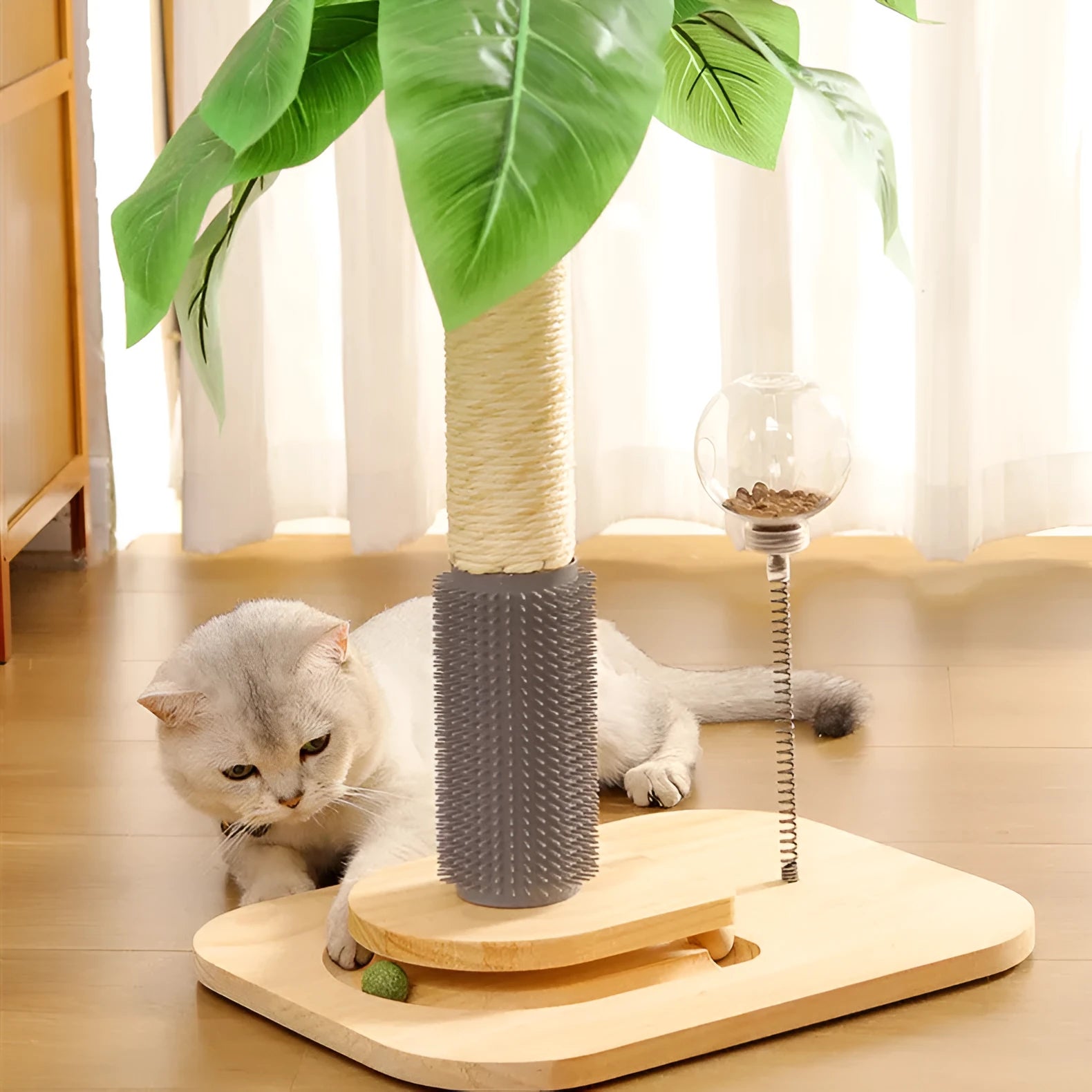 Wooden vertical cat scratching post in a canna colour finish with chamfered edges.